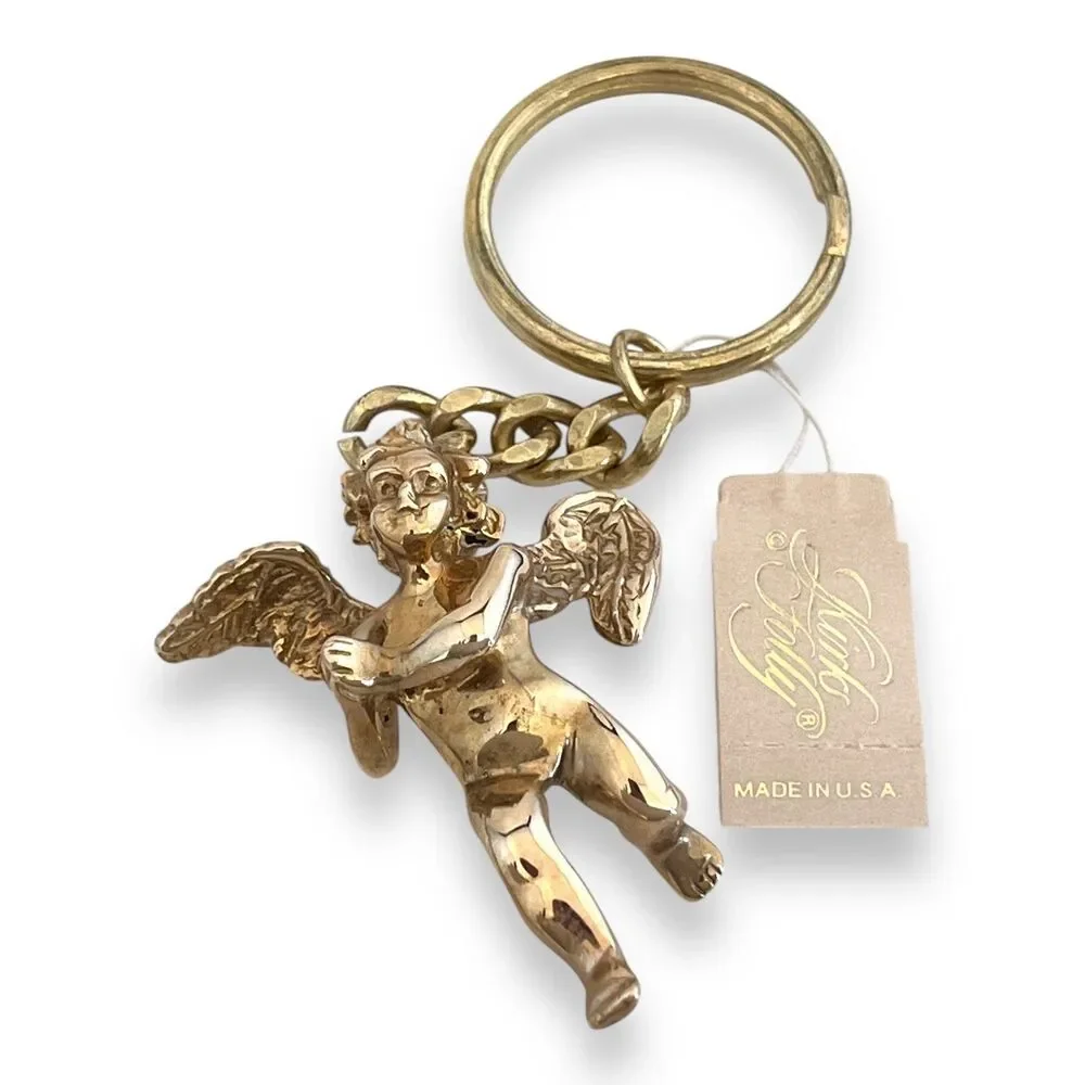 New Kirks Folly Keychain Cherub Angel Gold Tone - 7O